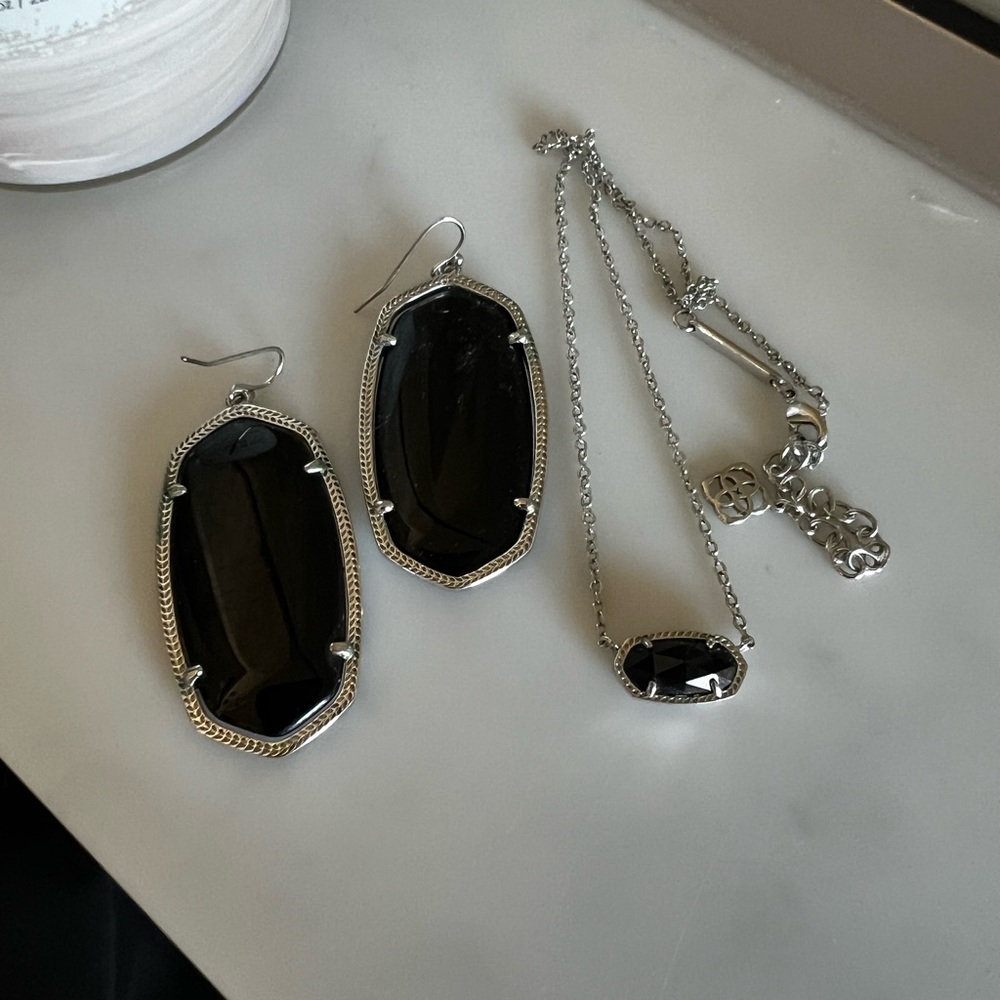 Kendra Scott Black and Silver Earrings & Necklace